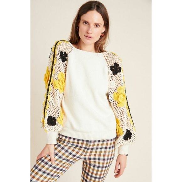 Stella Pardo Paris Lisa Sweater Hand Made Open Flower Crochet Size XS/Small $405 - Picture 2 of 15